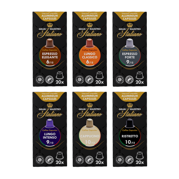 Proefpakket - Italiaanse favorieten - 120 koffiecups Voordeelprijs € 34.95
